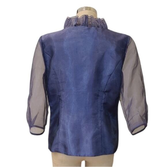 Alex Evenings Sheer Sleeve Shimmery Ruffle V-Neck Top Blouse Sz M Purple Dressy - Picture 3 of 11